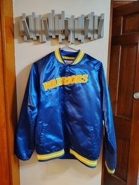 Mitchell & Ness Blue & Yellow Warriors Satin Jacket - Kids